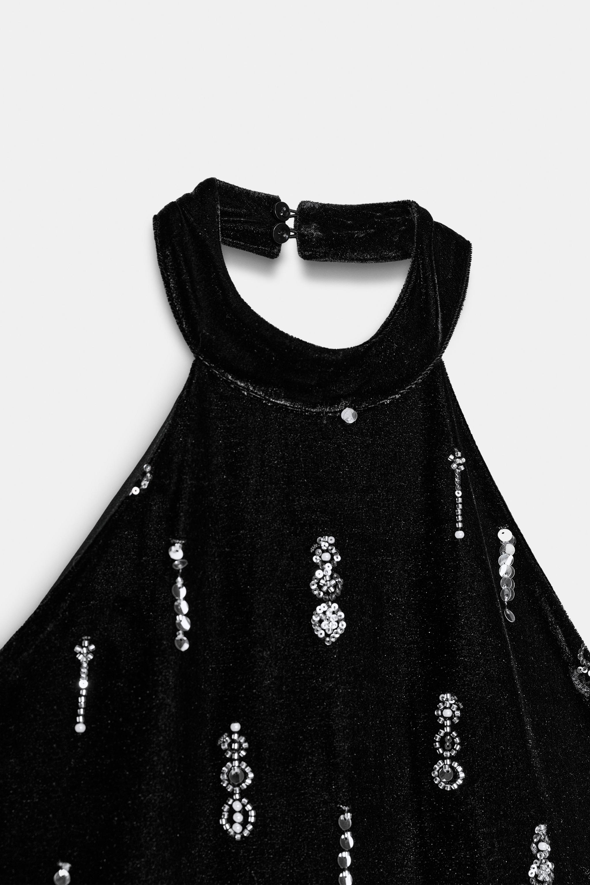 BEADED VELVET MIDI DRESS